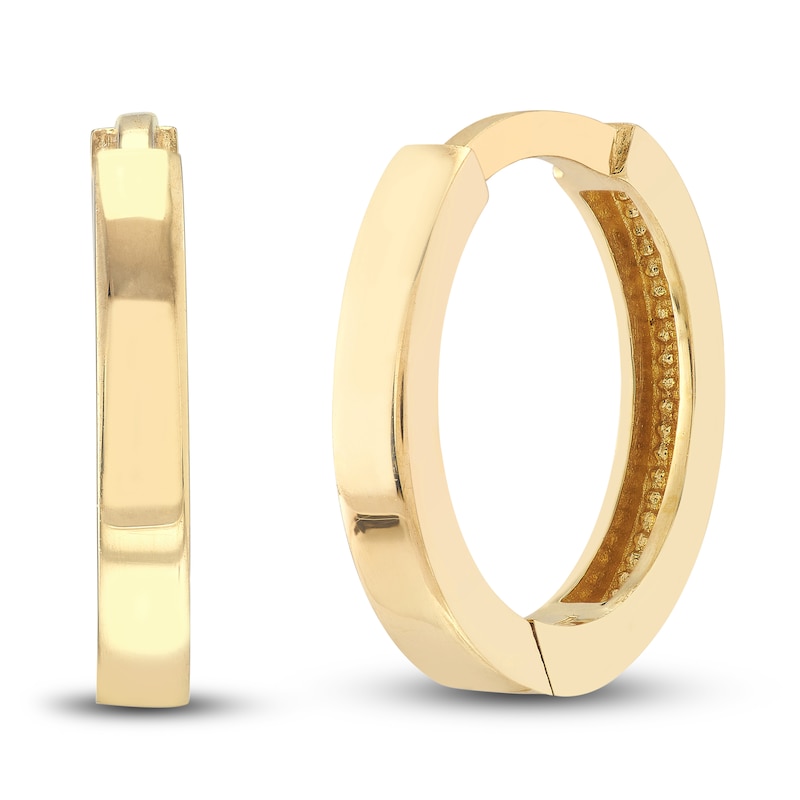 Polished Square Huggie Earrings 14K Yellow Gold 12.35mm