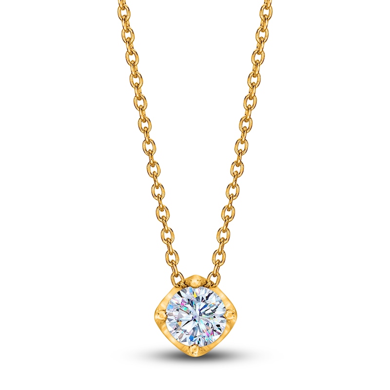 THE LEO First Light Diamond Solitaire Necklace 1/2 carat Round 14K Yellow Gold 19" (I1/I)