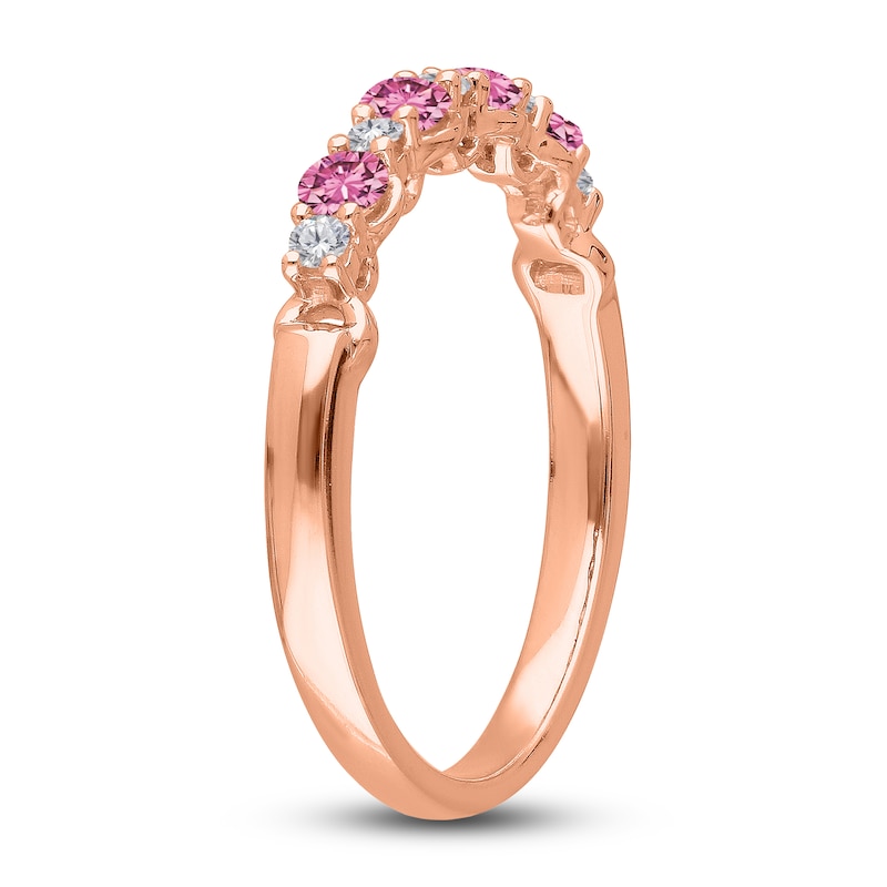 Kallati Round-Cut Natural Pink Sapphire Ring 1/10 ct tw Diamonds 14K Rose Gold
