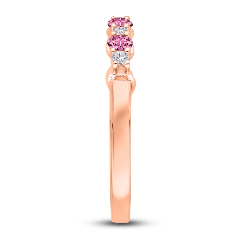 Kallati Round-Cut Natural Pink Sapphire Ring 1/10 ct tw Diamonds 14K Rose Gold