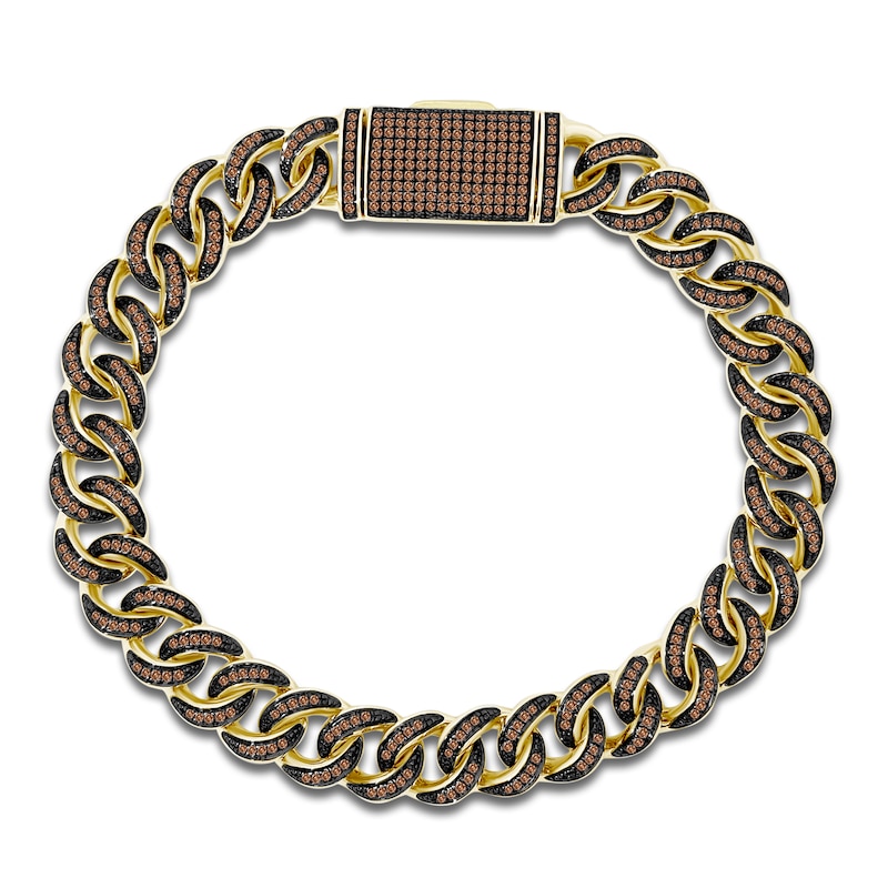 Men's Brown Diamond Curb Chain Bracelet 1-1/2 ct tw 10K Yellow Gold 8.25"