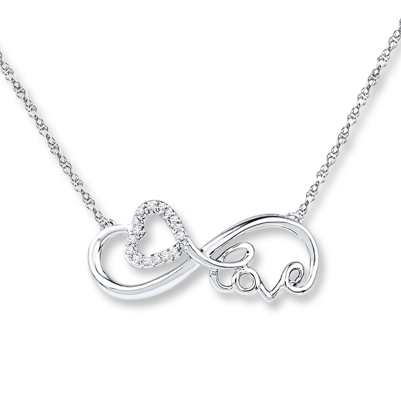 Infinity & Love Necklace 1/20 ct tw Diamonds 10K White Gold