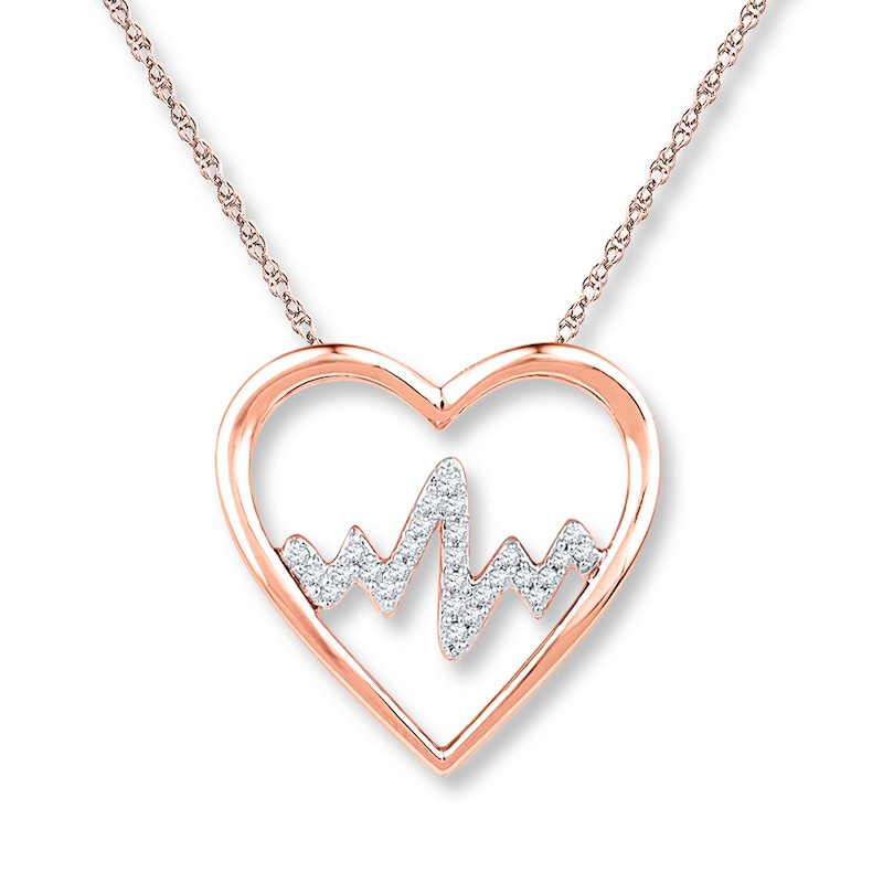 Heartbeat Necklace 1/10 ct tw Diamonds 10K Rose Gold Necklace