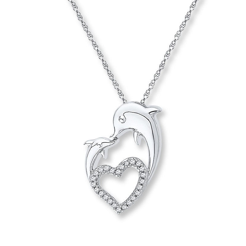 Dolphin Heart Necklace 1/8 ct tw Diamonds Sterling Silver