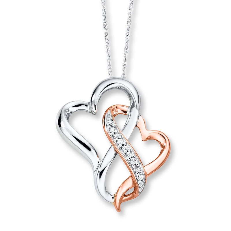 Double Heart Necklace 1/20 ct tw Diamonds 10K Two-Tone Gold