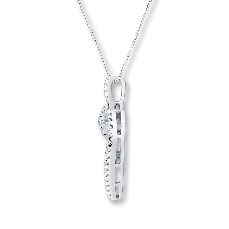 Diamond Heart Necklace 3/4 ct tw Round/Baguette 14K White Gold