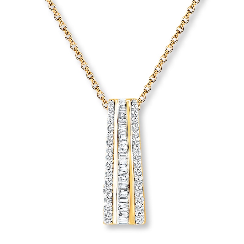 Diamond Necklace 3/4 ct tw Round/Baguette 14K Yellow Gold