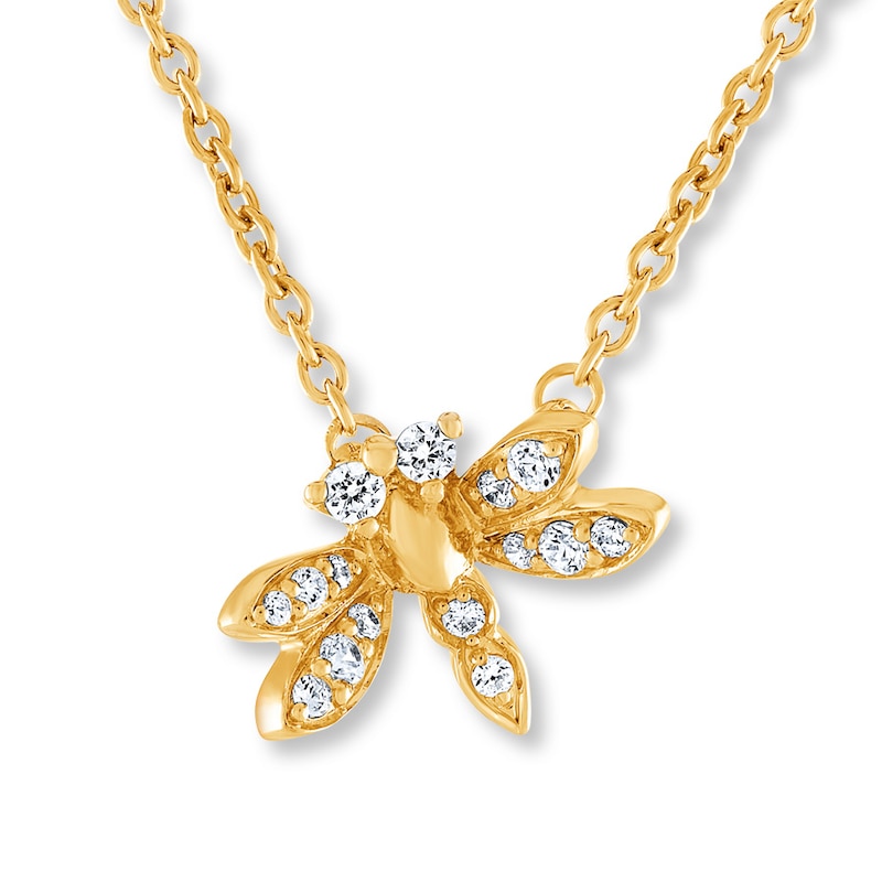 Dragonfly Necklace 1/8 ct tw Diamonds 10K Yellow Gold