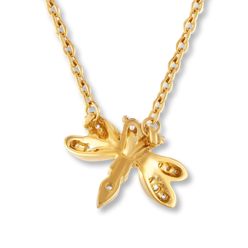 Dragonfly Necklace 1/8 ct tw Diamonds 10K Yellow Gold