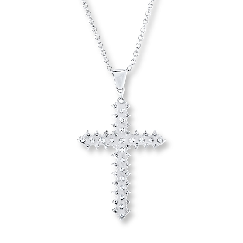 Diamond Cross Necklace 3/4 ct tw Round 14K White Gold