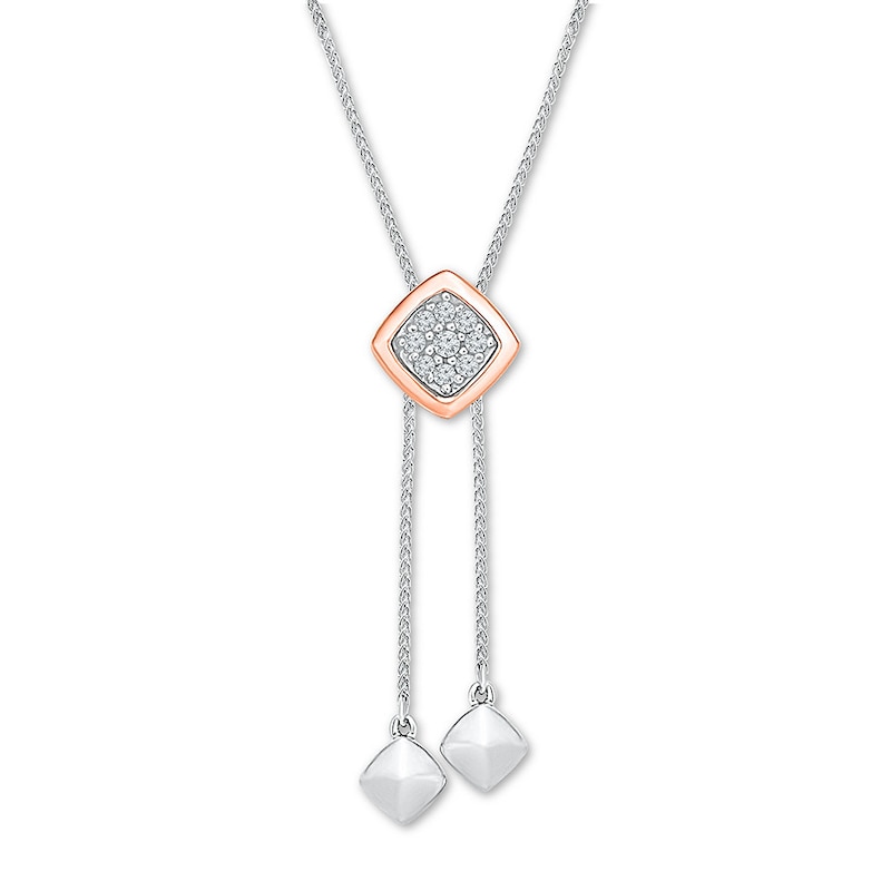 Diamond Bolo Necklace 1/8 ct tw Sterling Silver/14K Rose Gold