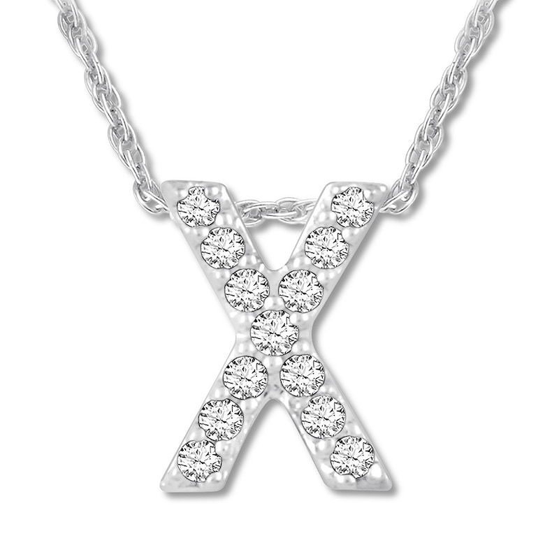 Diamond Initial X Necklace 1/20 ct tw Round 10K White Gold