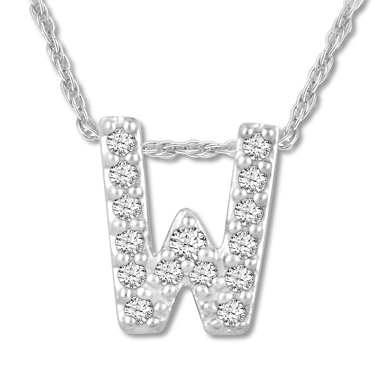 Diamond Initial W Necklace 1/20 ct tw Round 10K White Gold