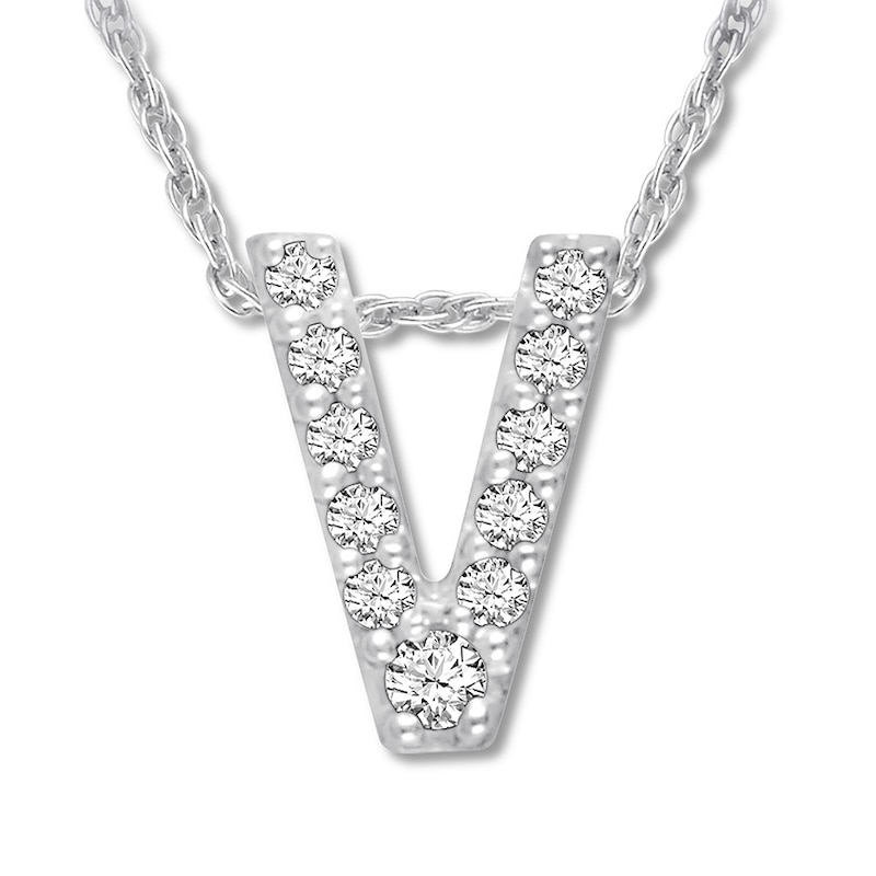 Diamond Initial V Necklace 1/20 ct tw Round 10K White Gold