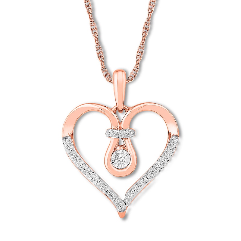 Diamond Heart Necklace 1/10 ct tw Round 10K Rose Gold