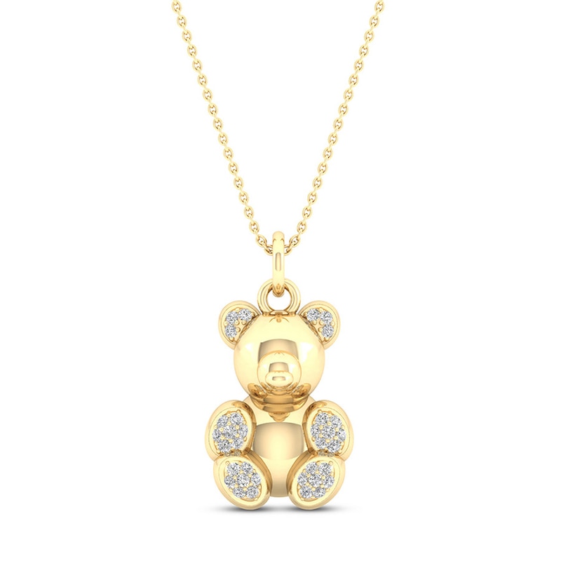 Bear Necklace 1/15 ct tw Diamonds Sterling Silver 14K Yellow Gold Plated