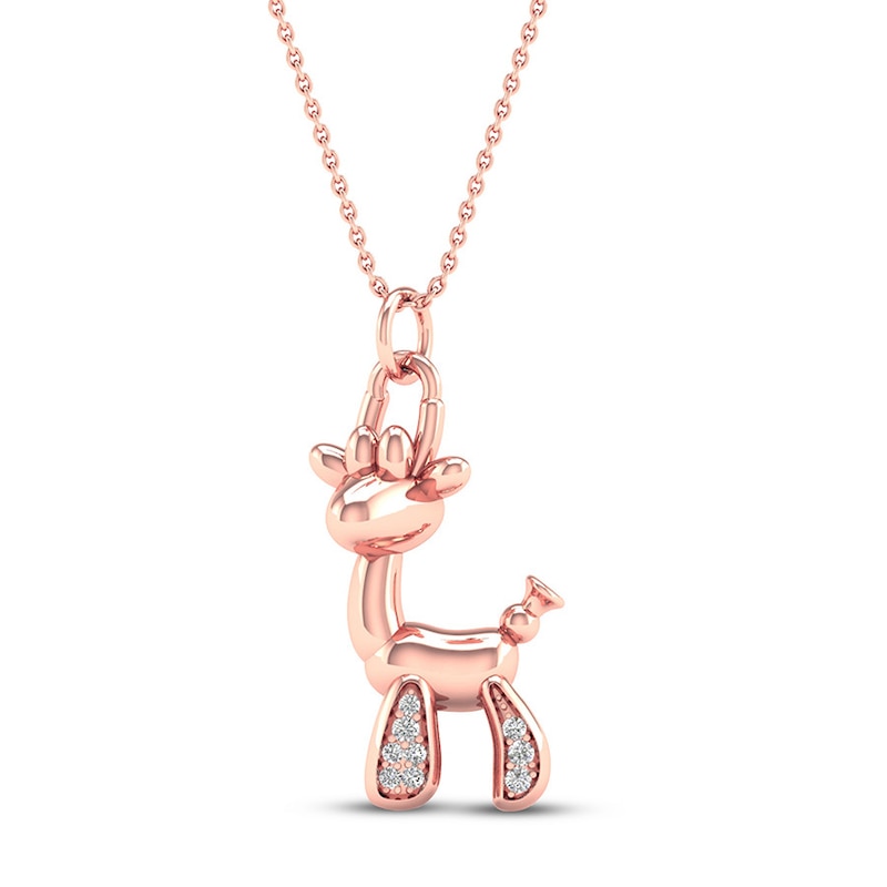 Diamond Giraffe Necklace 1/20 ct tw Sterling Silver 14K Rose Gold Plated