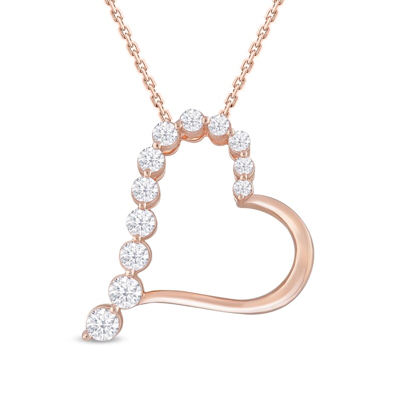 Main Image 1 of Diamond Heart Pendant Necklace 1/2 ct tw Round 10K Rose Gold 18"