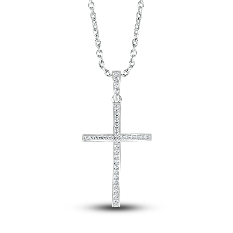 Diamond Cross Pendant Necklace 1/10 ct tw Round Sterling Silver