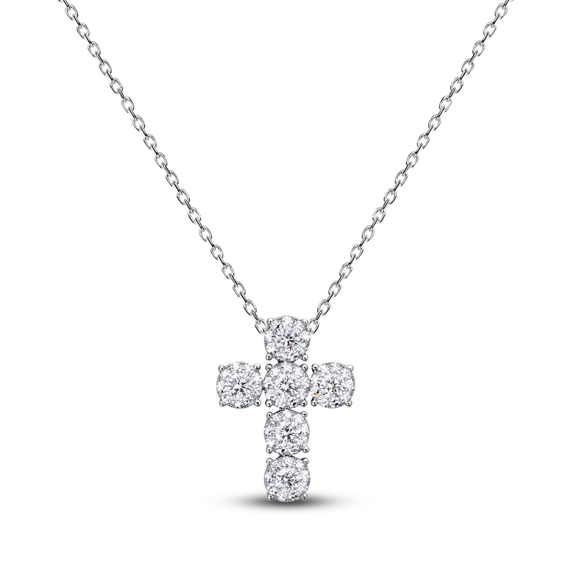 Diamond Cross Pendant Necklace 1 ct tw Round 14K White Gold 18"