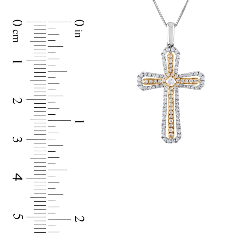Diamond Cross Pendant Necklace 3/8 ct tw Round 14K Two-Tone Gold 18"