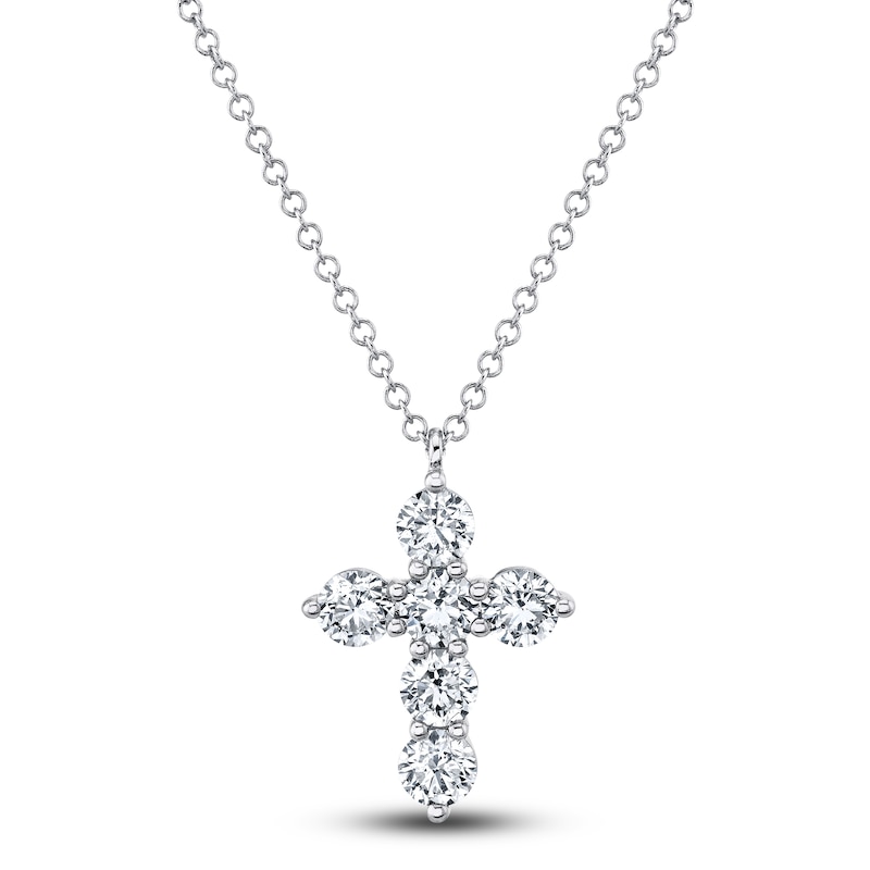 Shy Creation Diamond Cross Pendant Necklace 1 ct tw Round 14K White Gold 18" SC55021387