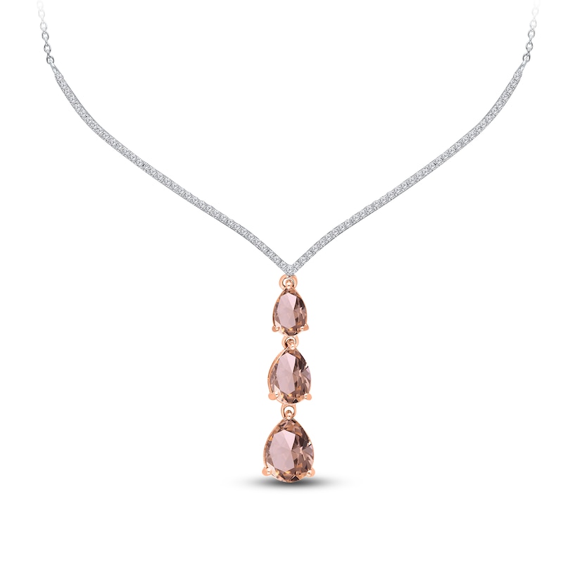 Kallati Pear-Shaped Natural Morganite & Diamond Y-Neck Necklace 1/4 ct tw 14K Two-Tone Gold