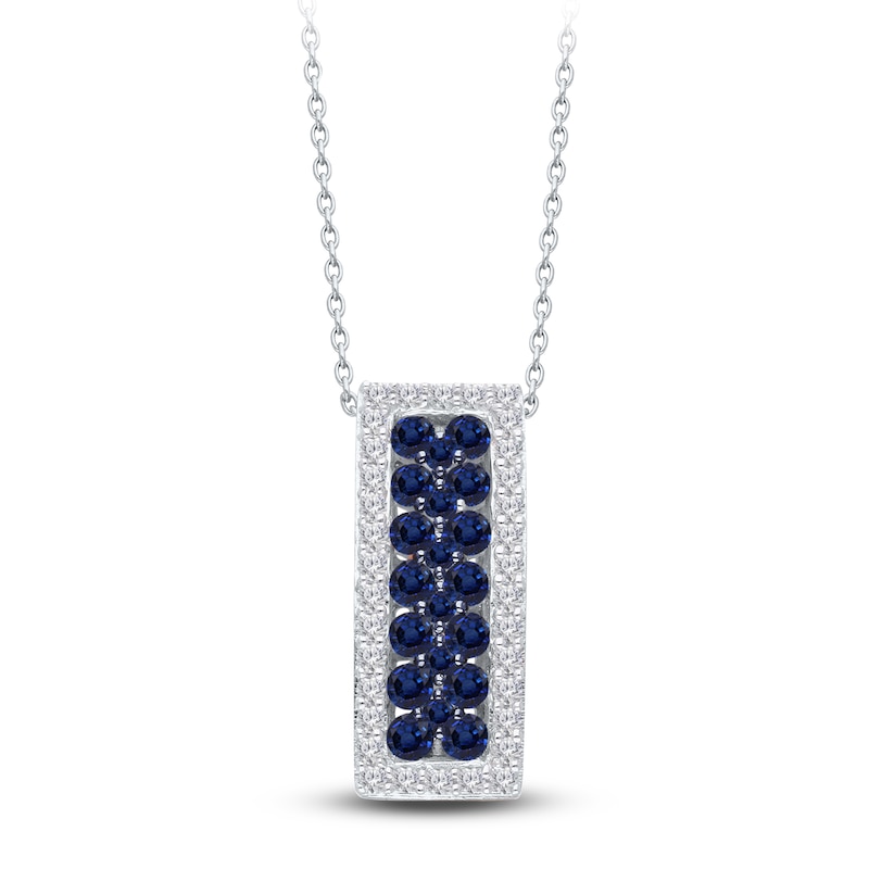 Kallati Blue Natural Sapphire & Diamond Pendant Necklace 1/3 ct tw Round 14K White Gold 18"