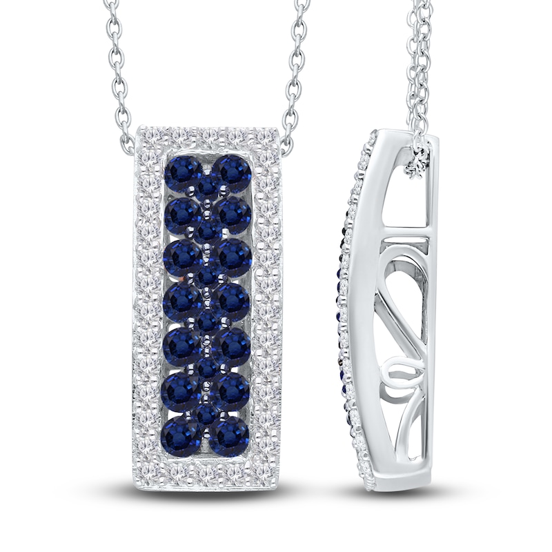 Kallati Blue Natural Sapphire & Diamond Pendant Necklace 1/3 ct tw Round 14K White Gold 18"