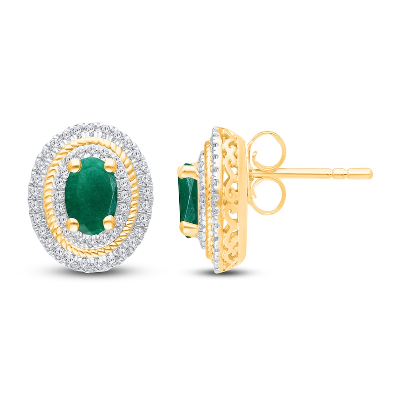 Kallati Oval-Cut Natural Emerald & Diamond Earrings 1/3 ct tw 14K Yellow Gold