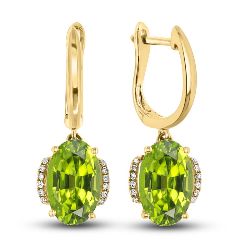 LALI Jewels Natural Peridot Earrings 1/15 ct tw Diamonds 14K Yellow Gold