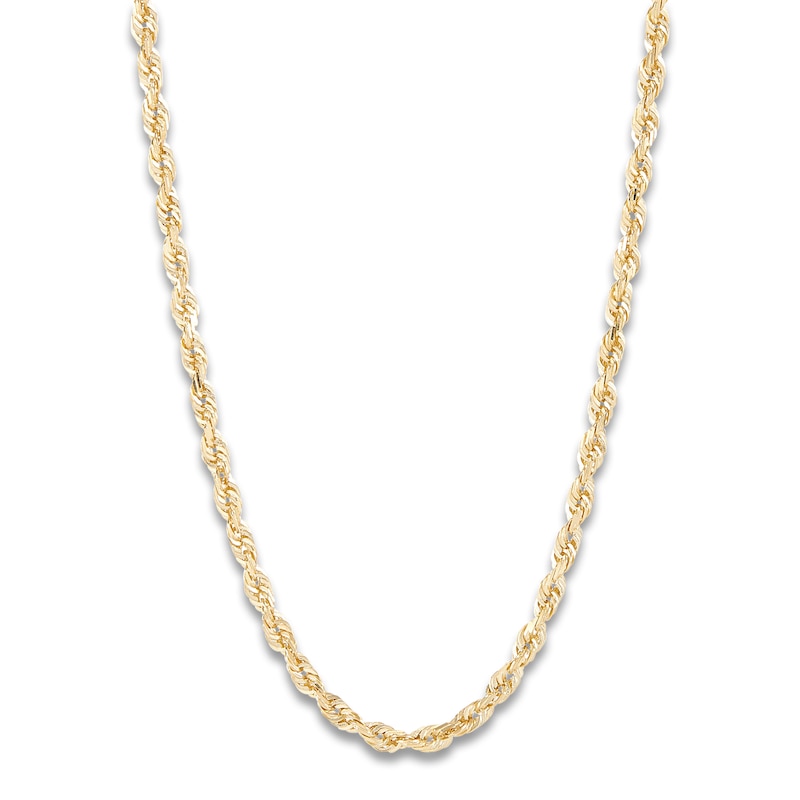 Solid Glitter Rope Necklace 14K Yellow Gold 24" 2.4mm