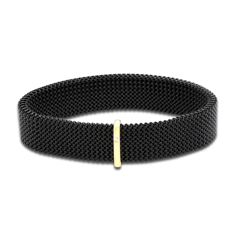 ZYDO Men's Black Stretch Bracelet 18K Yellow Gold/Stainless Steel 7.5"