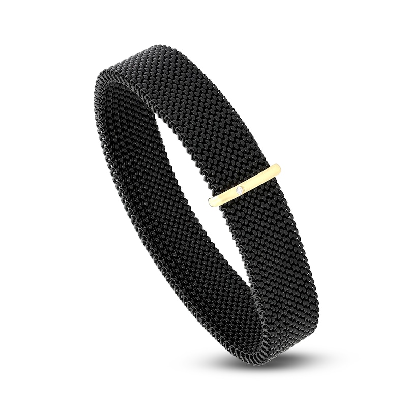 ZYDO Men's Black Stretch Bracelet 18K Yellow Gold/Stainless Steel 7.5"
