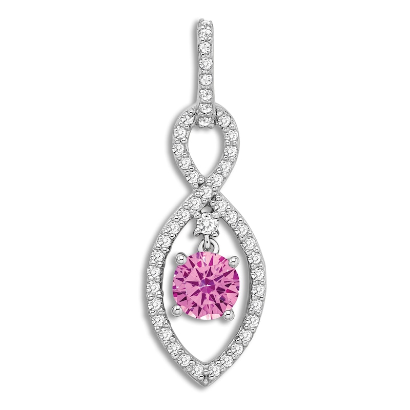 Pink Lab-Created Sapphire Pendant Necklace Charm 3/8 ct tw Diamonds 14K White Gold