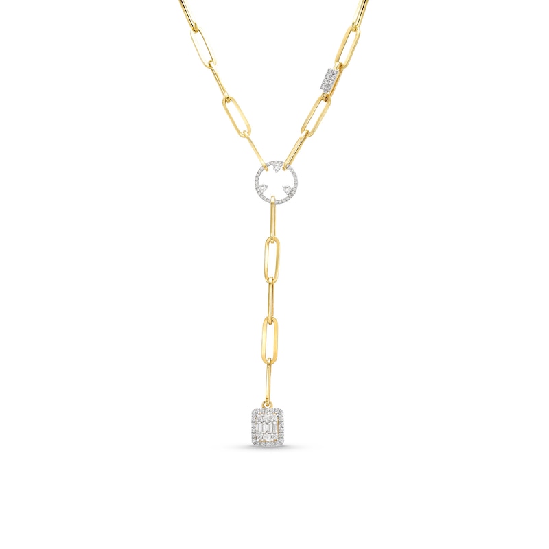 Kallati Diamond Paperclip Necklace 3/4 ct tw Round/Baguette 14K Yellow Gold 16"