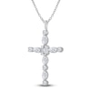 Thumbnail Image 1 of Diamond Cross Pendant Necklace 1 ct tw Emerald/Marquise/Round 14K White Gold 18"