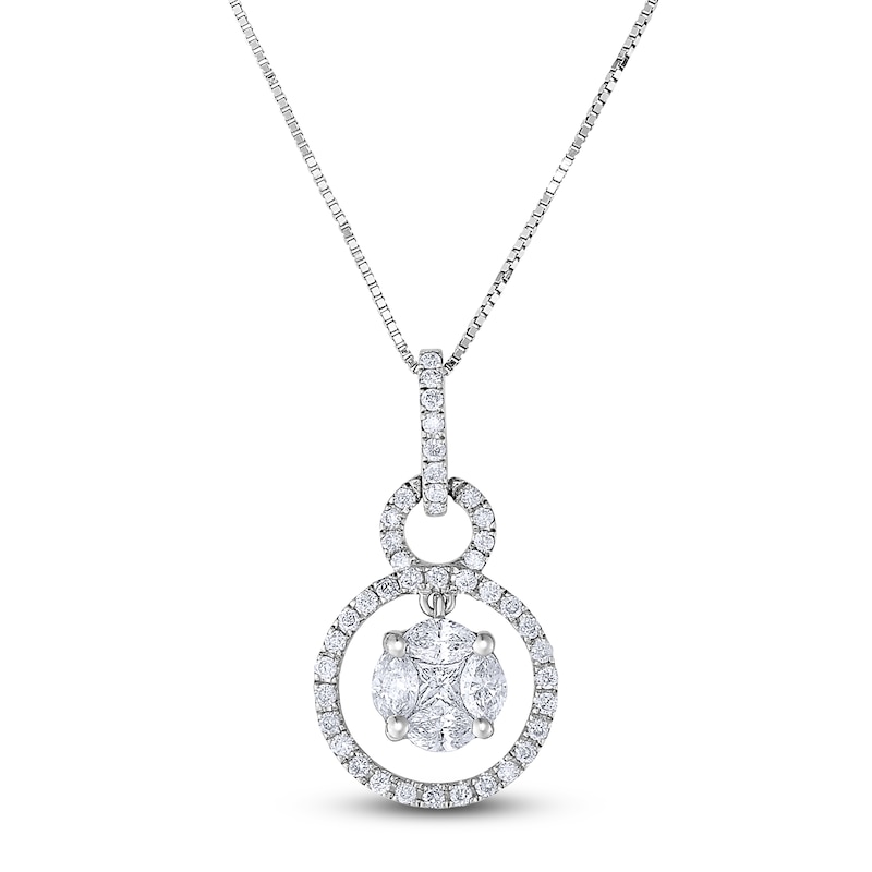 Princess, Marquise & Round-Cut Diamond Pendant Necklace 1/2 ct tw 14K White Gold 18"