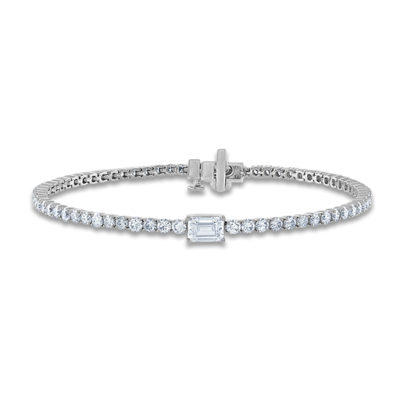 Lab-Created Diamond Tennis Bracelet 4 ct tw Emerald/Round 14K White Gold 7"