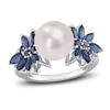 Thumbnail Image 0 of Freshwater Cultured Pearl & Natural Blue Sapphire Ring 1/8 ct tw Diamonds 14K White Gold