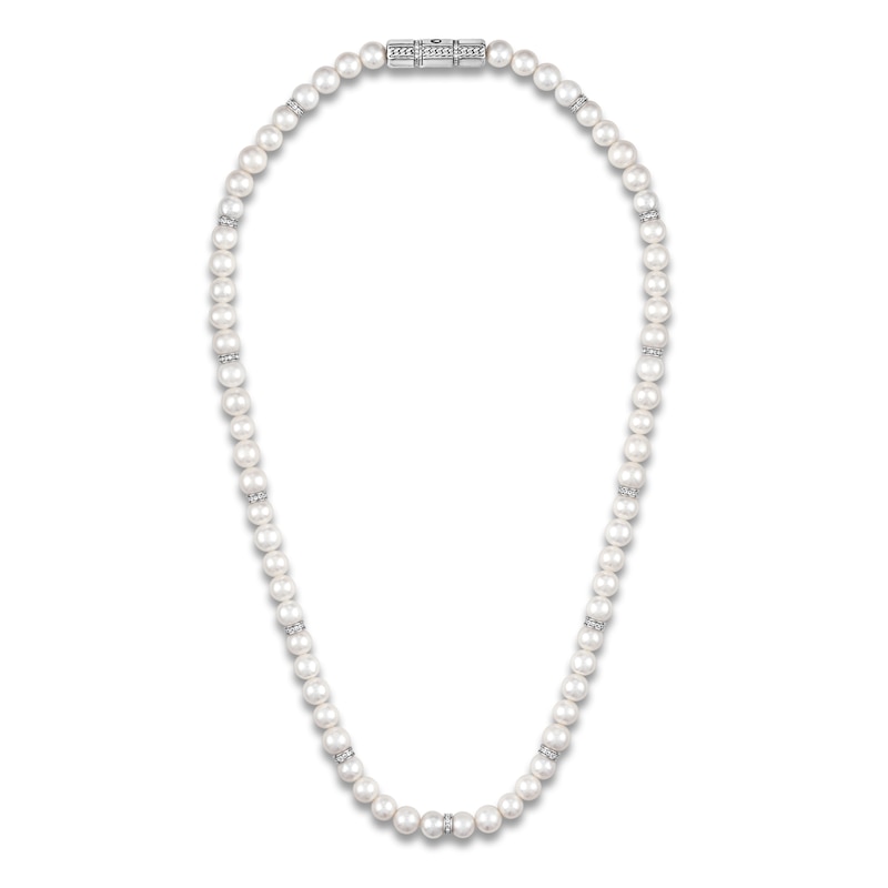 1933 by Esquire Men's Freshwater Cultured Pearl & Natural White Topaz Necklace Sterling Silver 22"