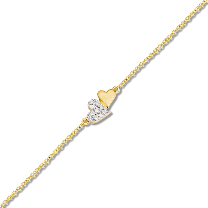 Diamond Double Heart Bracelet 1/20 ct tw 14K Yellow Gold 5"