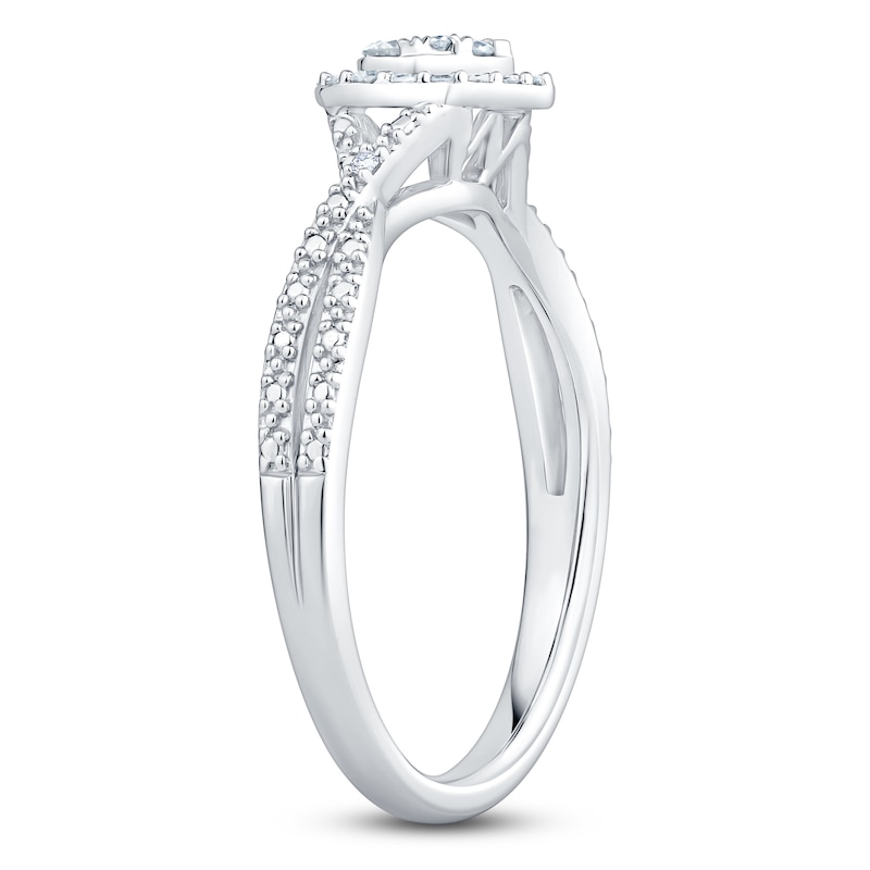 Multi-Diamond Heart Halo Promise Ring 1/5 ct tw 10K White Gold