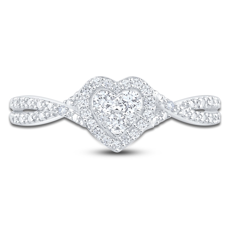Multi-Diamond Heart Halo Promise Ring 1/5 ct tw 10K White Gold