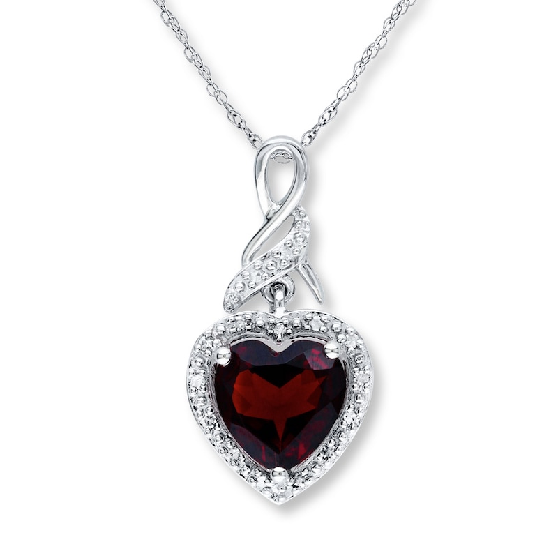 Garnet Heart Necklace 1/20 ct tw Diamonds Sterling Silver