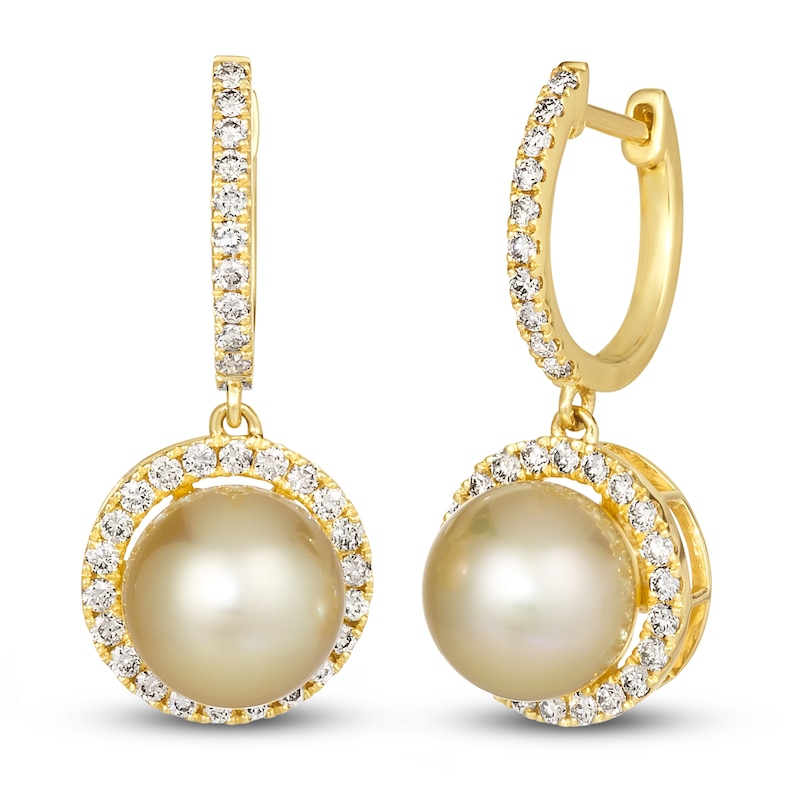 Le Vian South Sea Cultured Pearl Earrings 7/8 ct tw Diamonds 14K Honey Gold