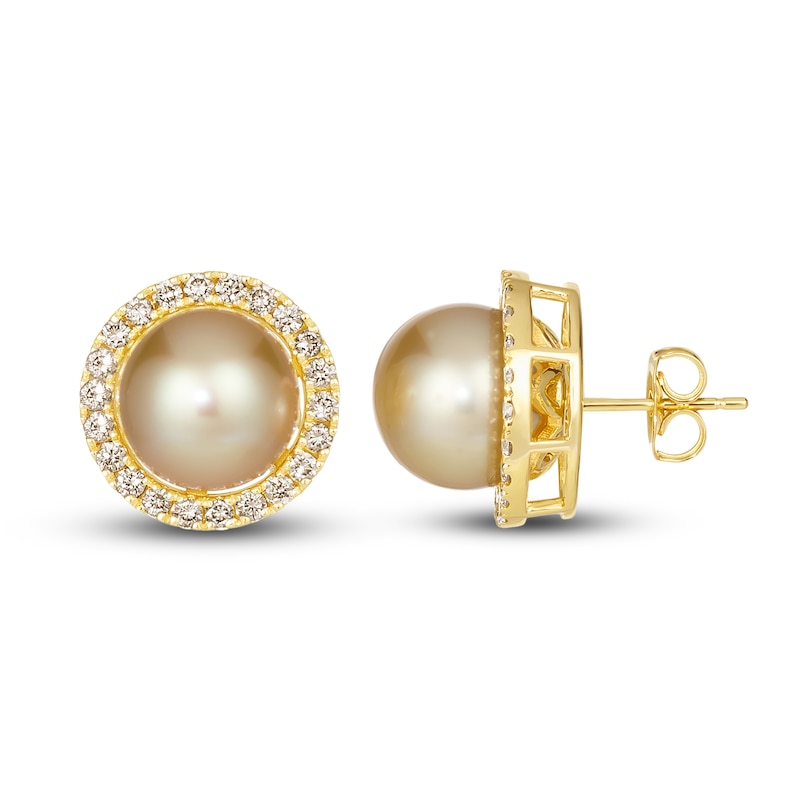 Le Vian South Sea Cultured Pearl Earrings 3/4 ct tw Diamonds 14K Honey Gold