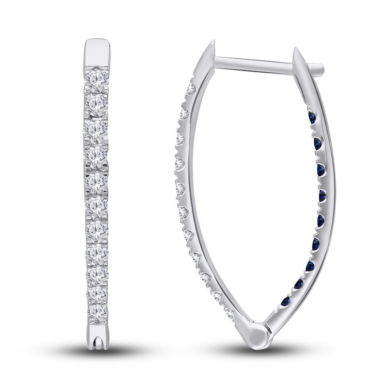 Kallati Round-Cut Natural Blue Sapphire Hoop Earrings 1-1/8 ct tw Diamonds 14K White Gold