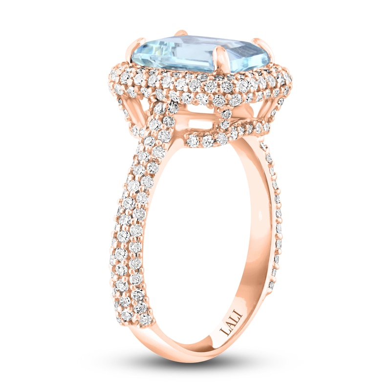LALI Jewels Natural Aquamarine Engagement Ring 1 ct Diamonds 14K Rose Gold