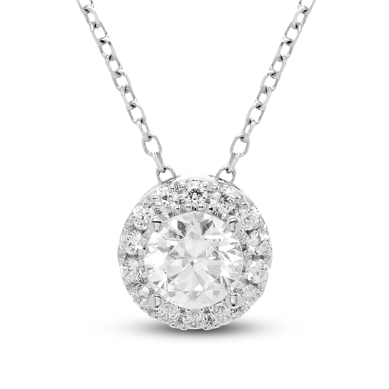 Diamond Halo Pendant Necklace 1/2 ct tw 14K White Gold